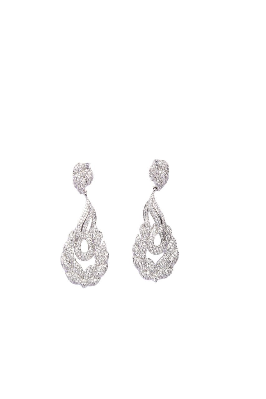 Namokriti Leaf-Inspired Glamour- Shine Bright with Rhodium-Plated Cubic Zirconia Dangle Earrings!